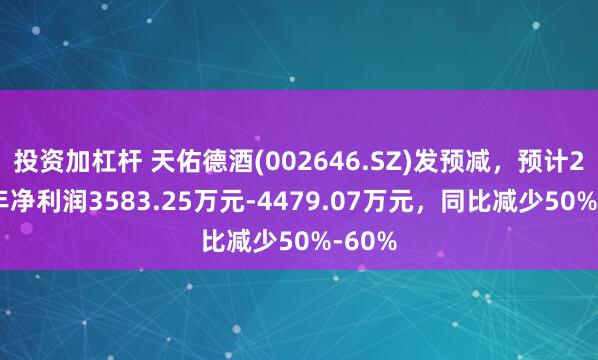 投资加杠杆 天佑德酒(002646.SZ)发预减，预计2024年净利润3583.25万元-4479.07万元，同比减少50%-60%