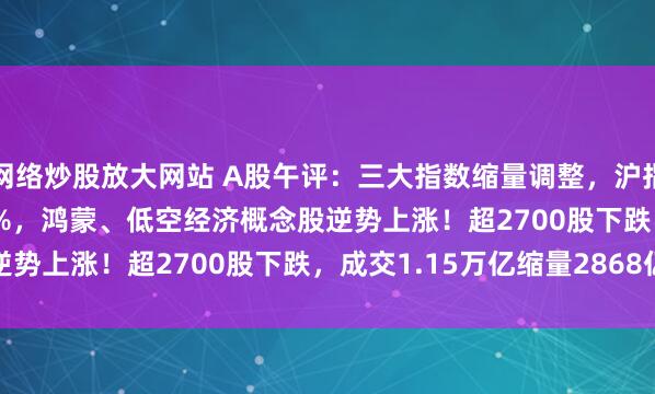 网络炒股放大网站 A股午评：三大指数缩量调整，沪指跌0.14%创指跌0.32%，鸿蒙、低空经济概念股逆势上涨！超2700股下跌，成交1.15万亿缩量2868亿